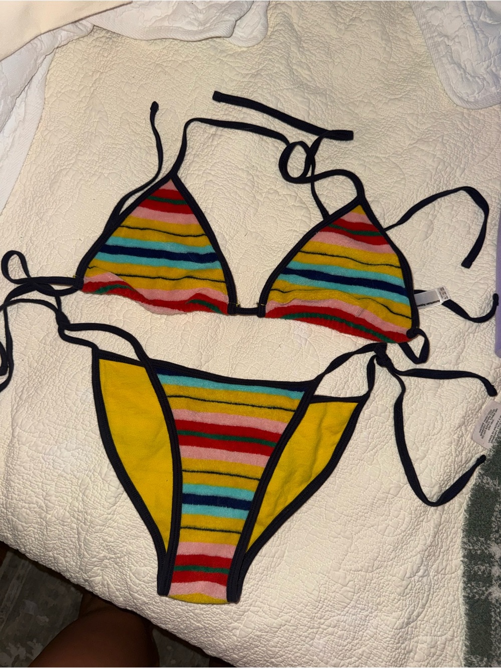 Striped Triangle Bikini Set with Black Trim